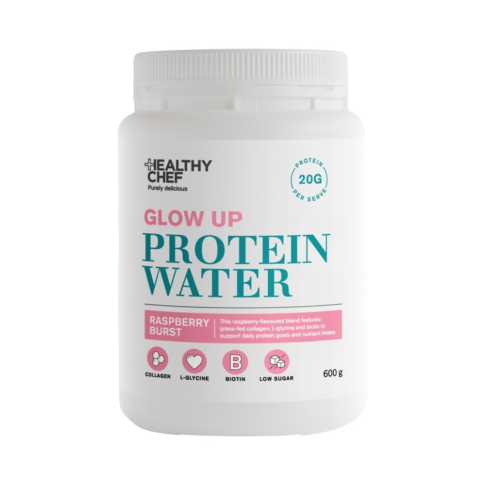 New The Healthy Chef Protein Water Glow Up Raspberry Burst 600g
