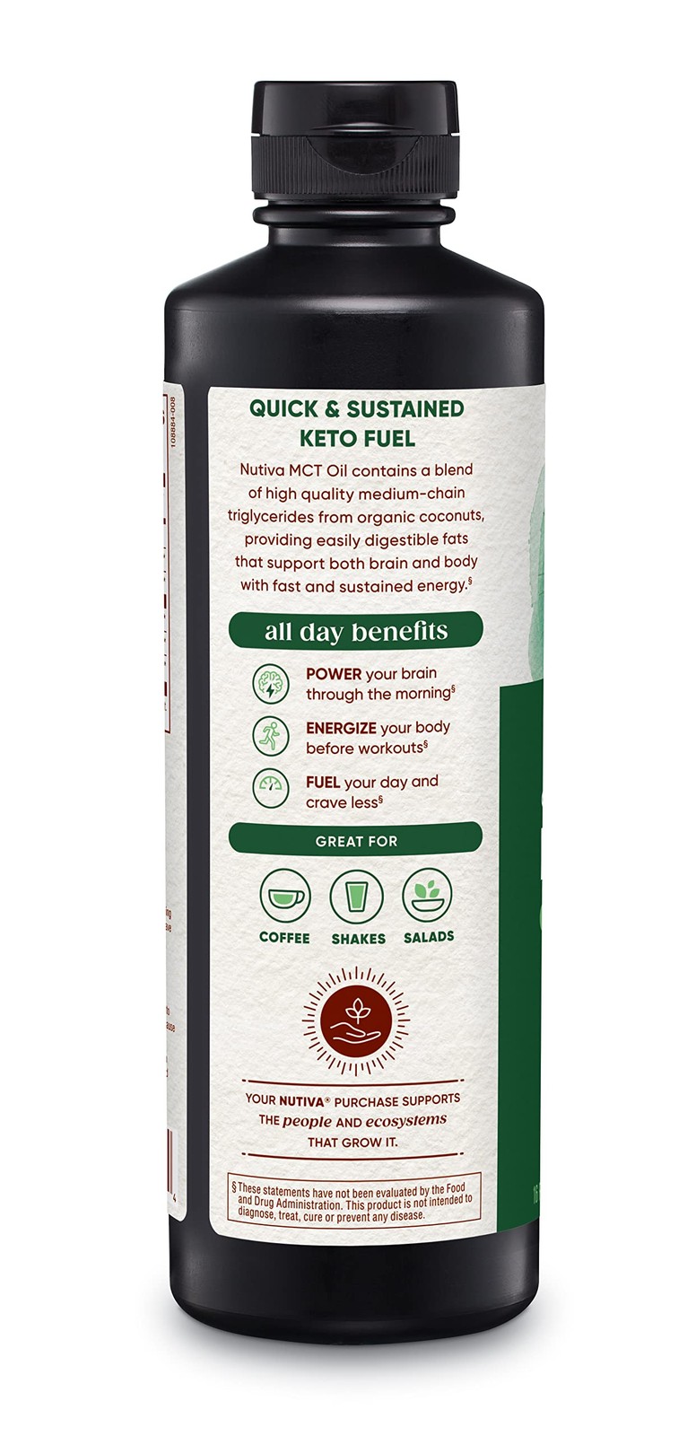 Nutiva Organic MCT Oil, Kosher, Keto Friendly, 16 Fl Oz (Pack of 1), Clear