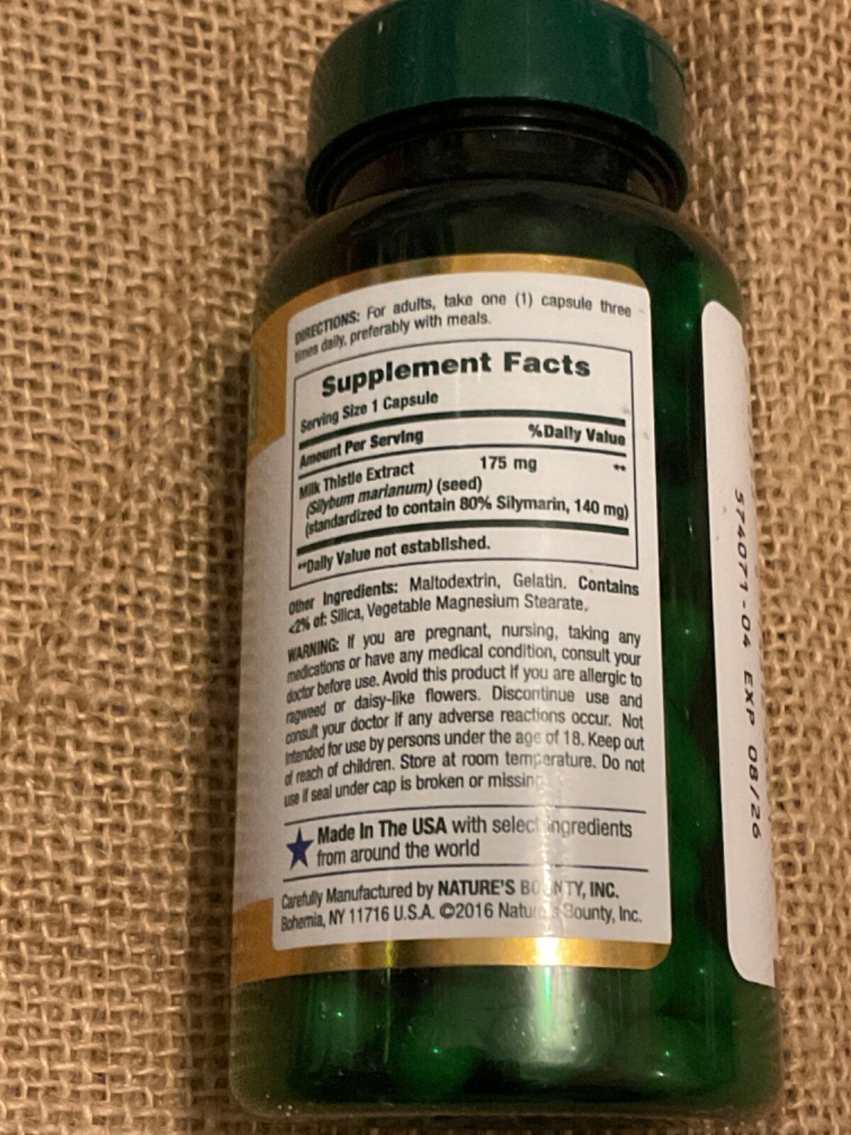 Nature’s Bounty Milk Thistle 175mg, 100 Softgels Exp 8/26