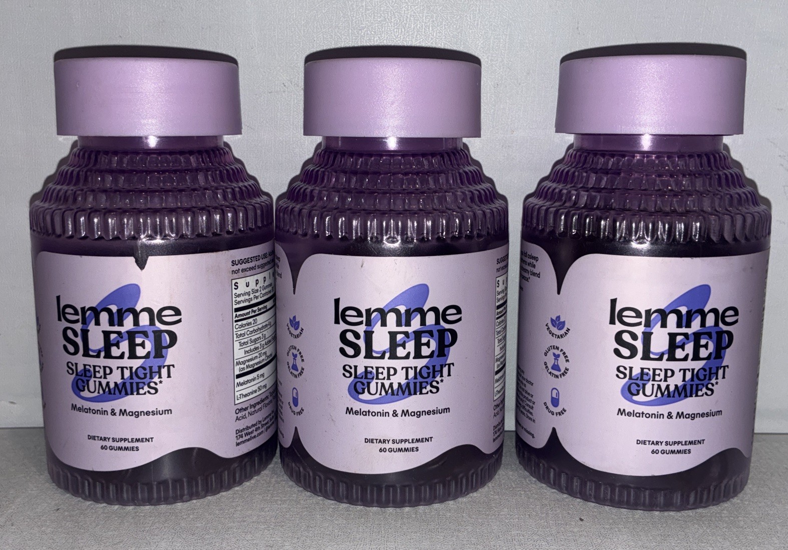 Lot Of 3-LEMME SLEEP SLEEP TIGHT GUMMIES Melatonin Magnesium 60 Ct Each