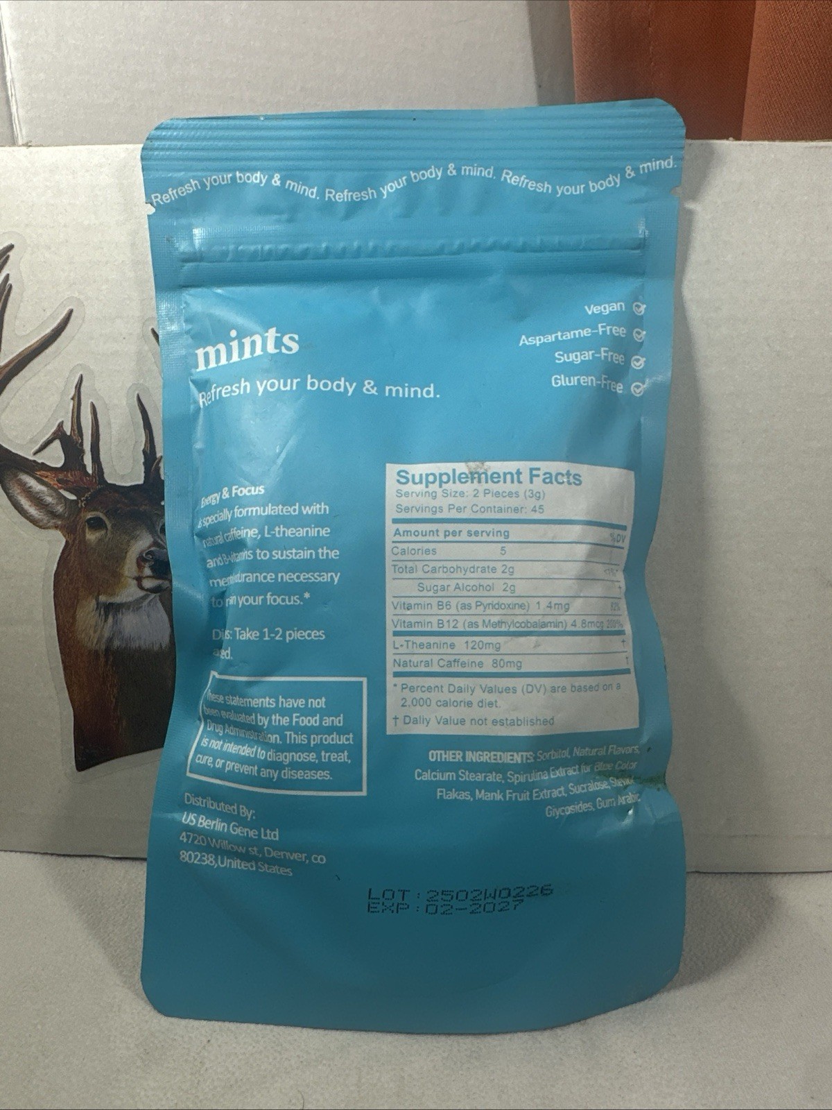 Mints Energy & Focus Caffeine 90 Pieces Dietary Supplement • Peppermint • 2/2027