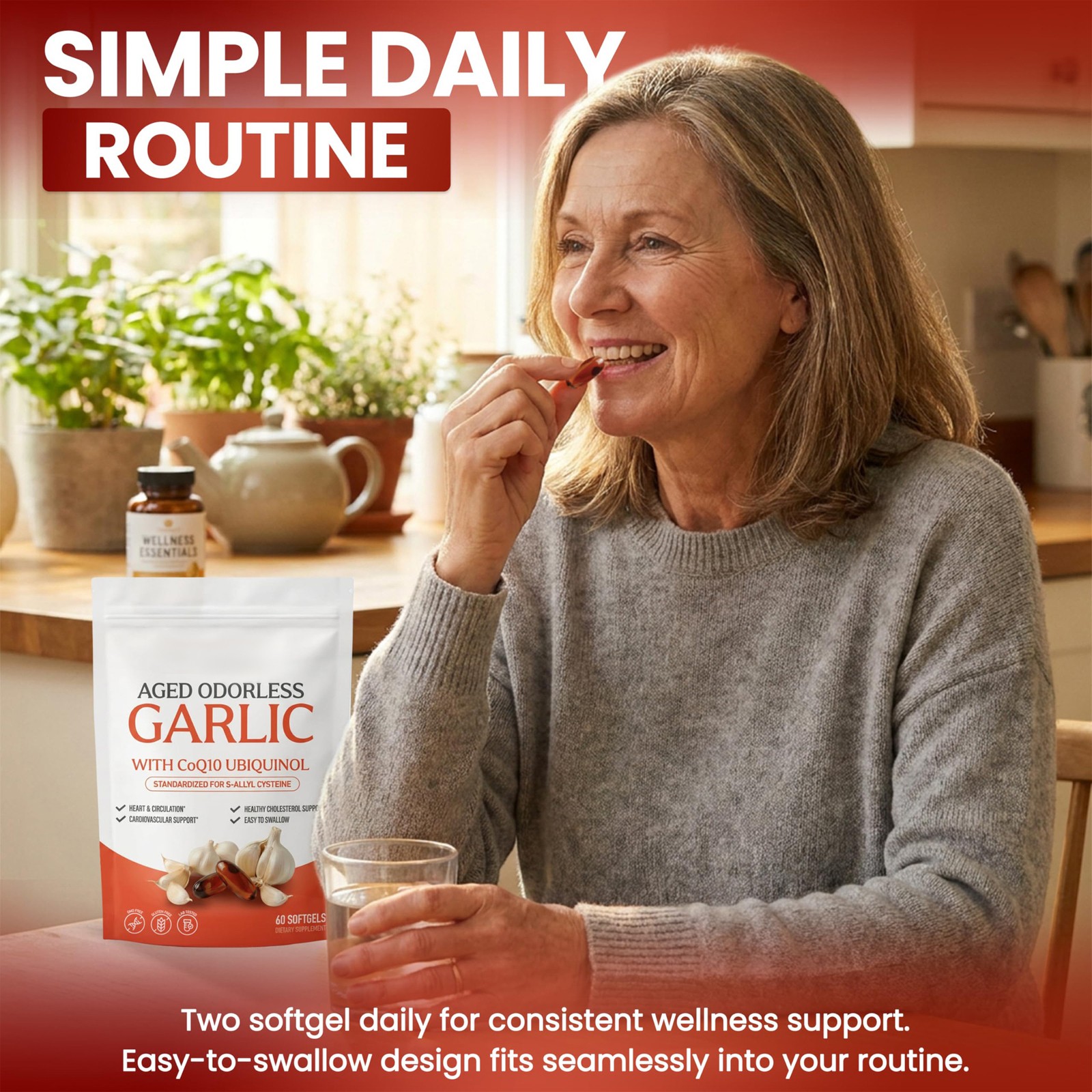 Resilia Garlic Extract 600mg Softgels (60 Count) – Odorless Aged Garlic Extra 82