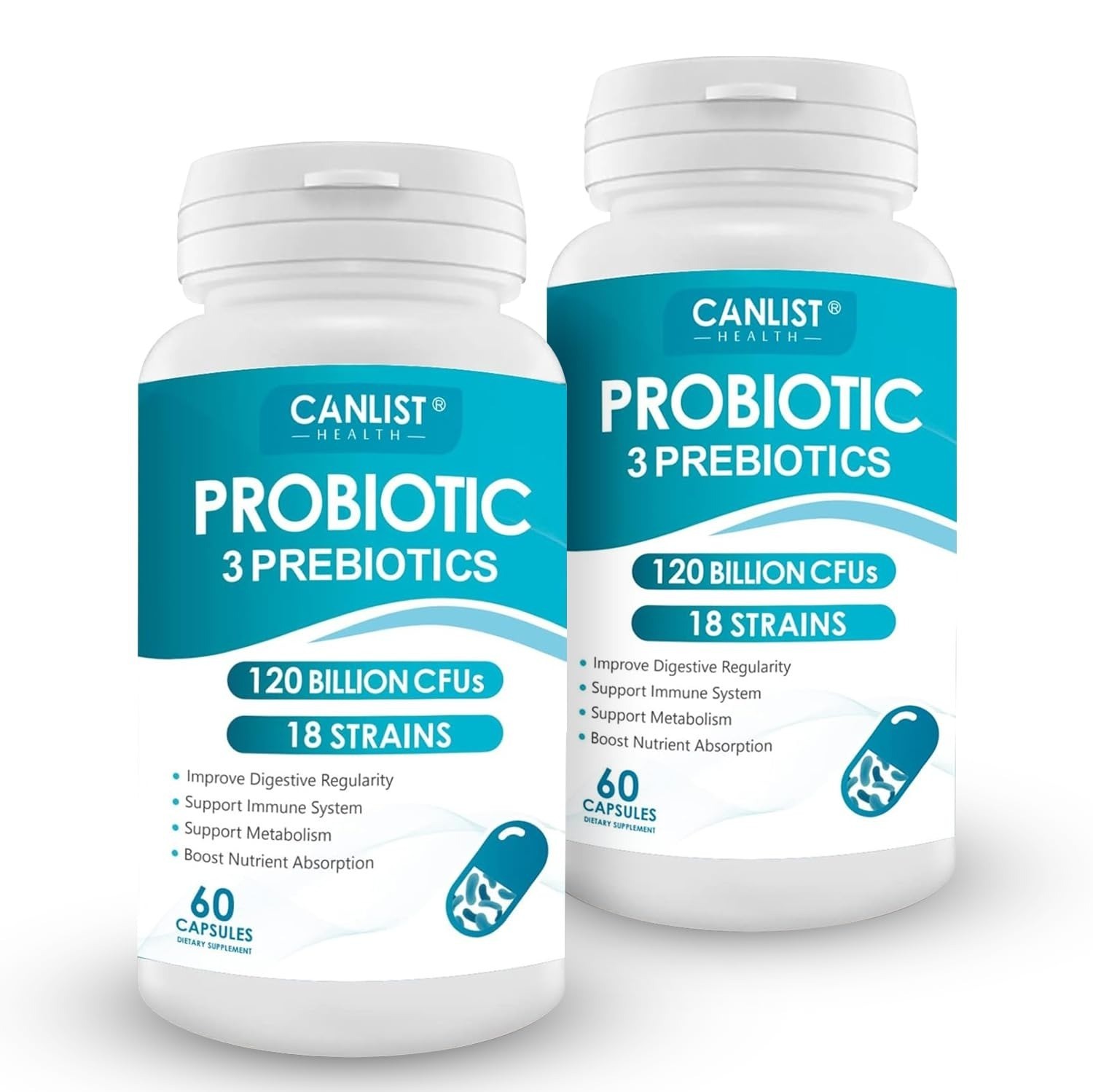 CANLIST Probiotics 120 Billion CFUs 60 Capsules Digestive Immune Support