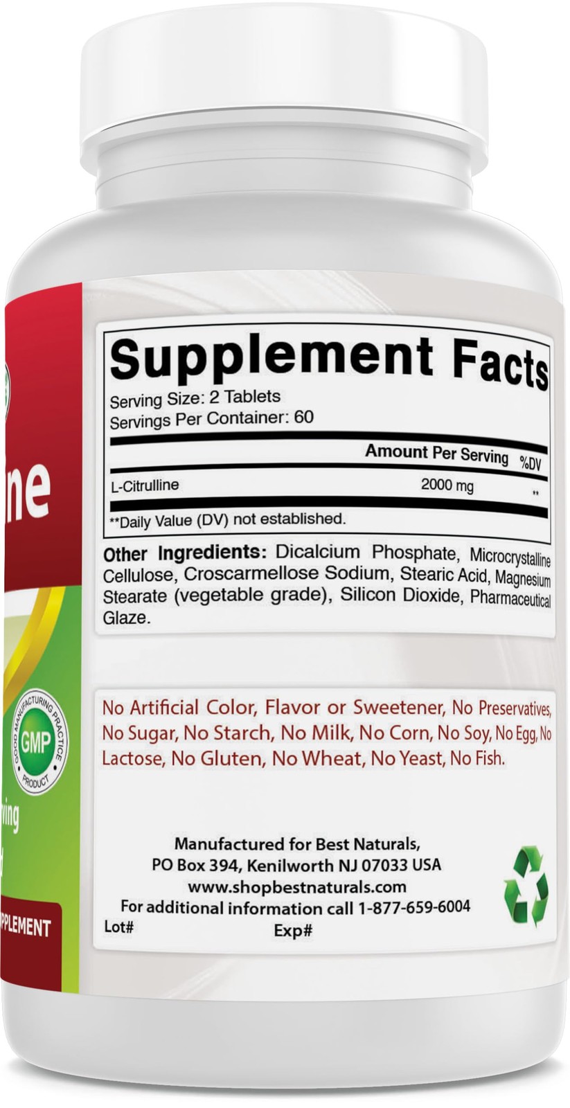 Best Naturals L-Citrulline 2000mg/Serving – 120 Count (Pack of 1), No Color