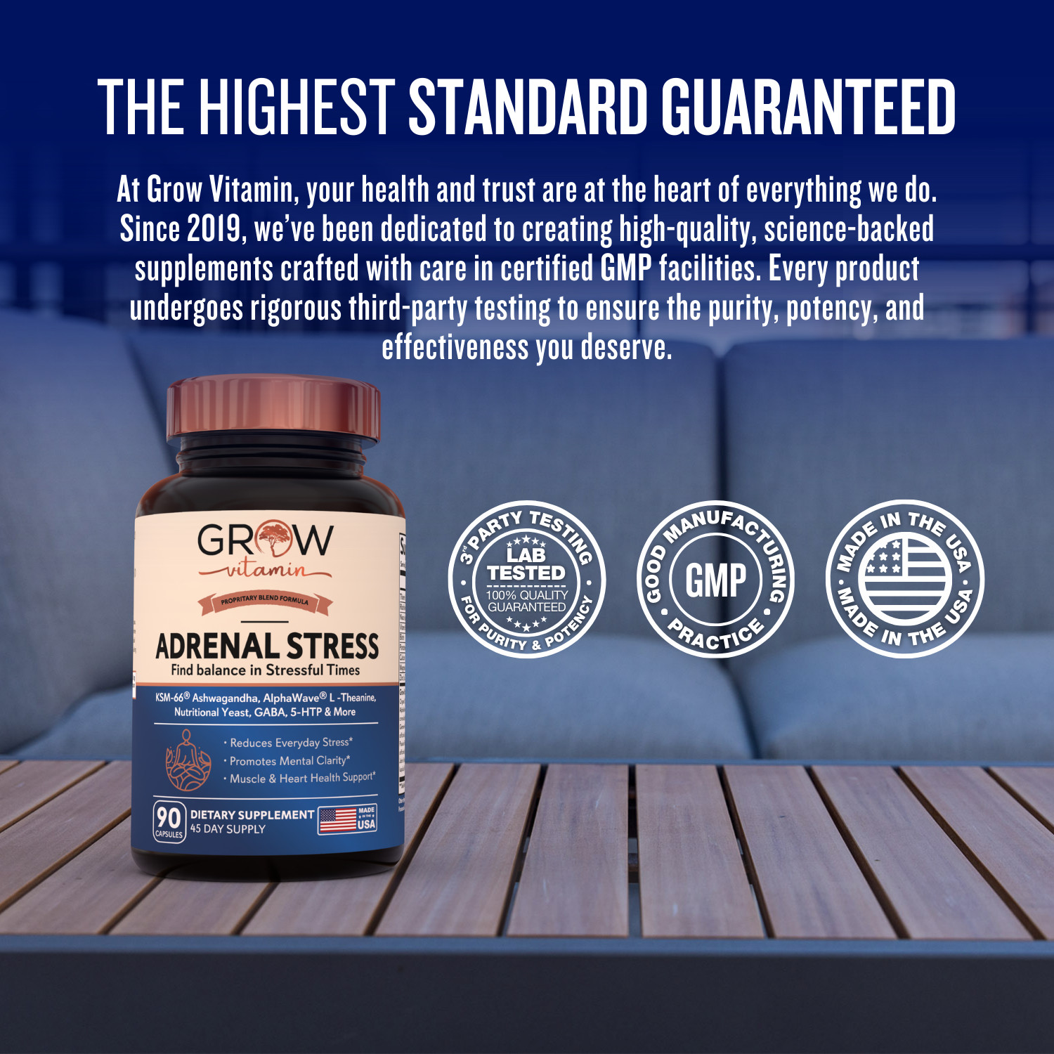 Grow Vitamin Super Adrenal Stress & Cortisol Support Formula 90 Capsules