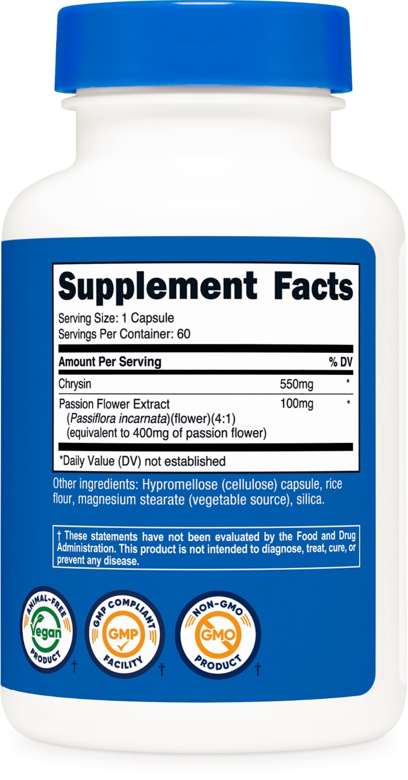 Nutricost Chrysin Supplement (550mg) 60 Capsules – With Passion Flower Extract
