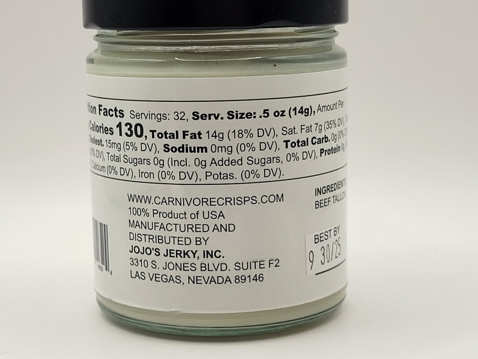 Carnivore Crisps 100% Grass Fed Beef Tallow Whipped Butter 9oz / 255g Sealed Jar