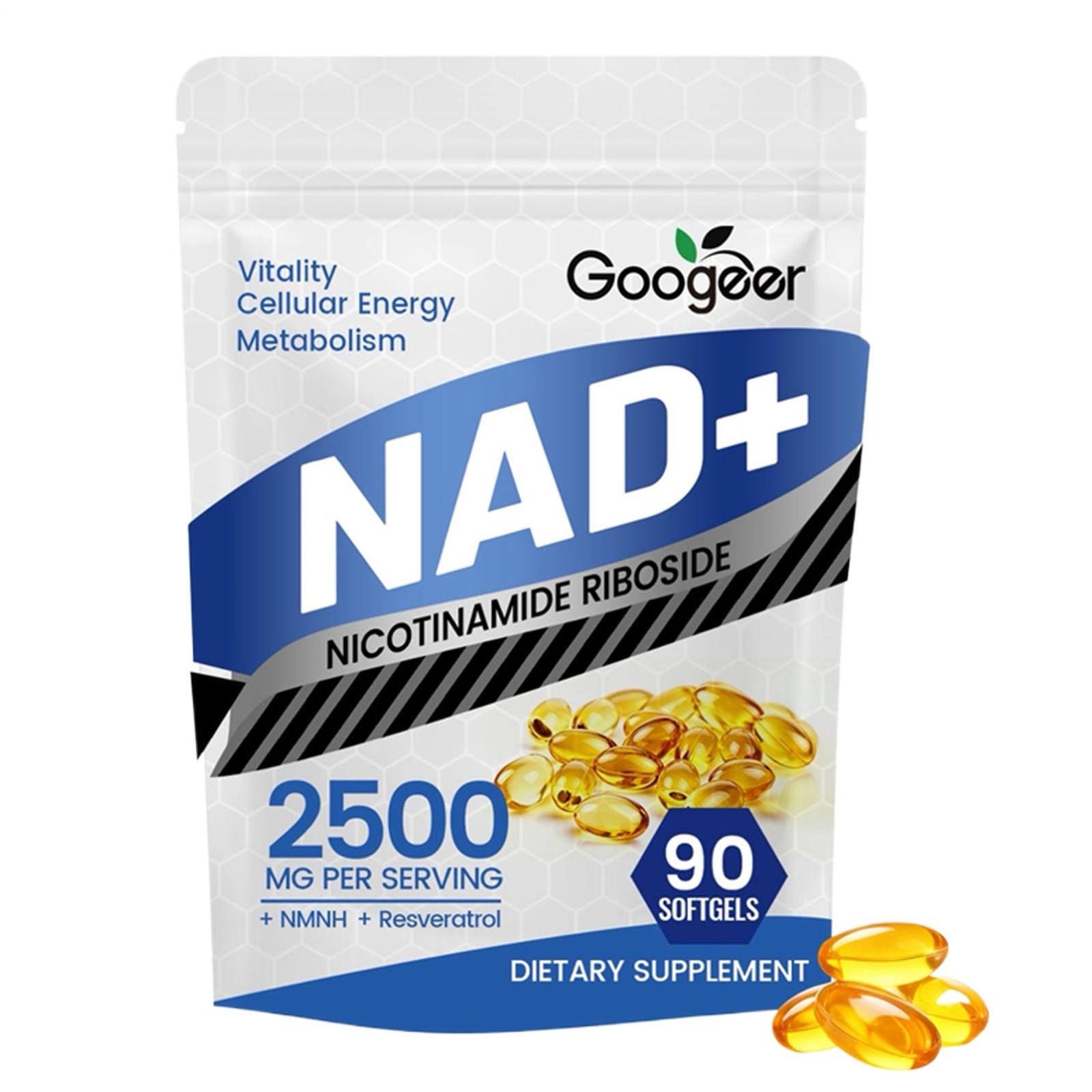 Googeer NAD+ Supplement 2500mg Softgels with Resveratrol – 90 Ct