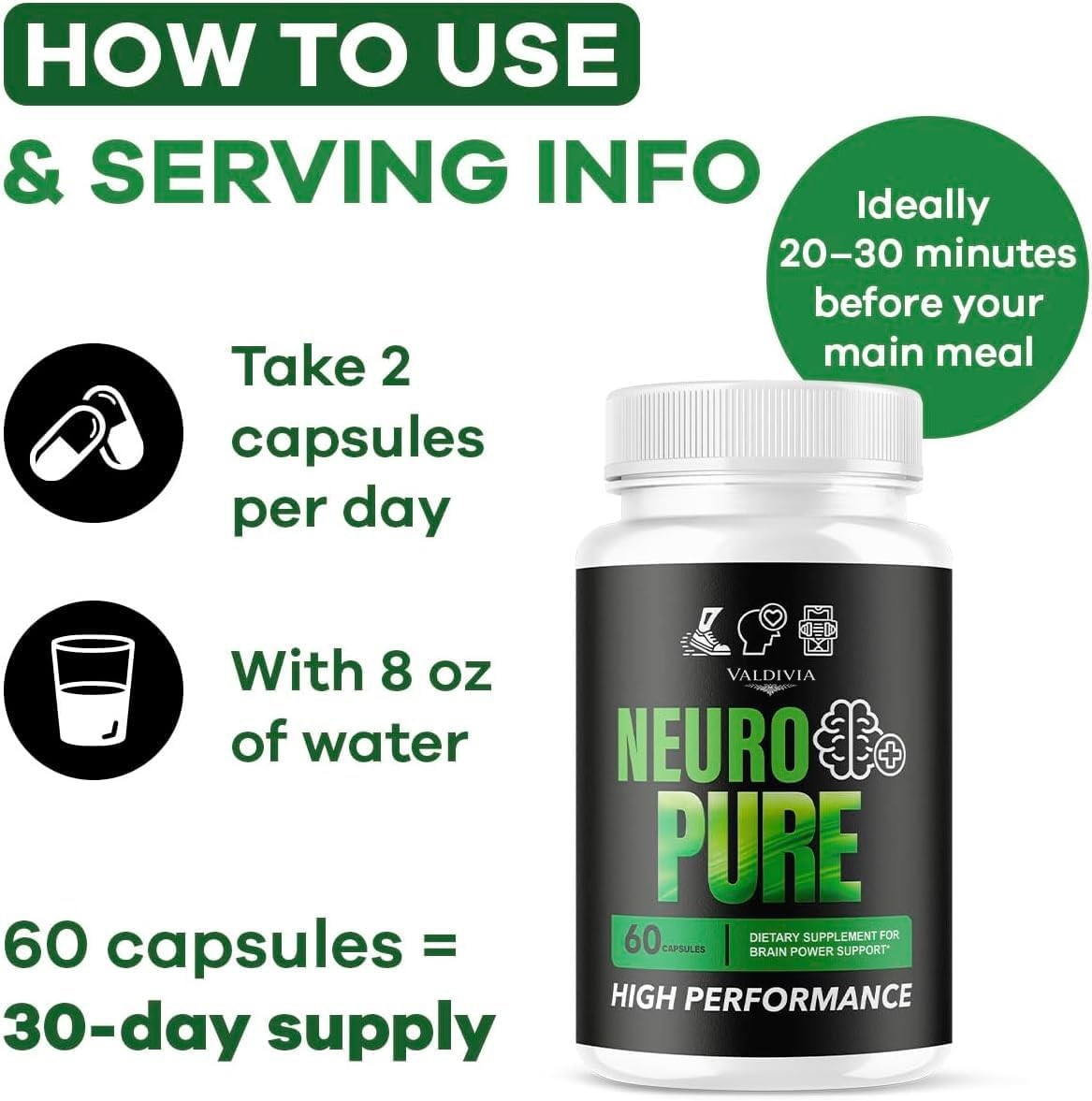 Valdivia NeuroPure 180 Capsules 3 Pack Nerve Support Supplement Made in USA