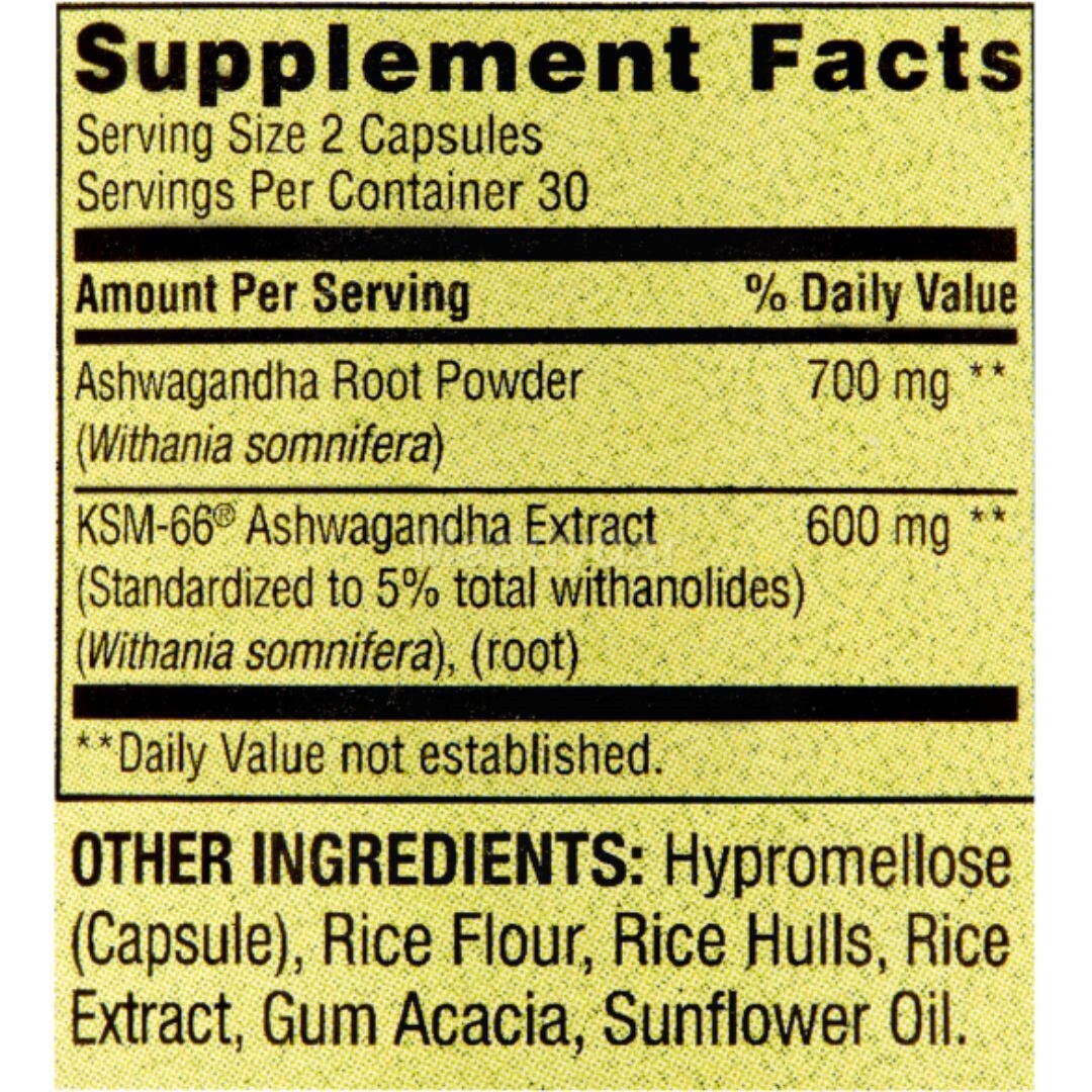 Spring Valley Extra Strength Ashwagandha Dietary Supplement, 1300 mg, 60 Vegetar