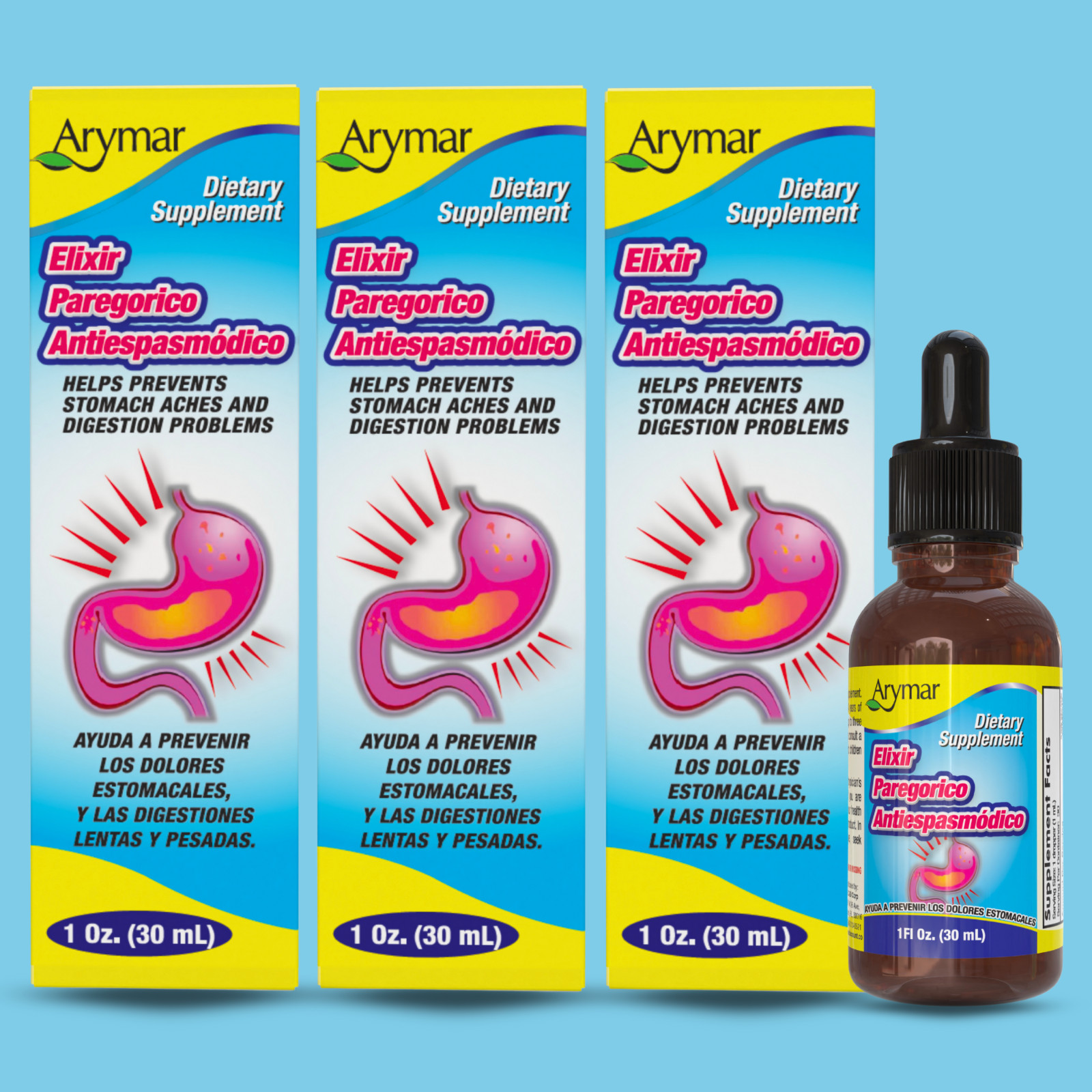 Arymar – Elixir Paregorico Antiespasmodico, Digestive Support, 1 fl oz, (3-Pack)