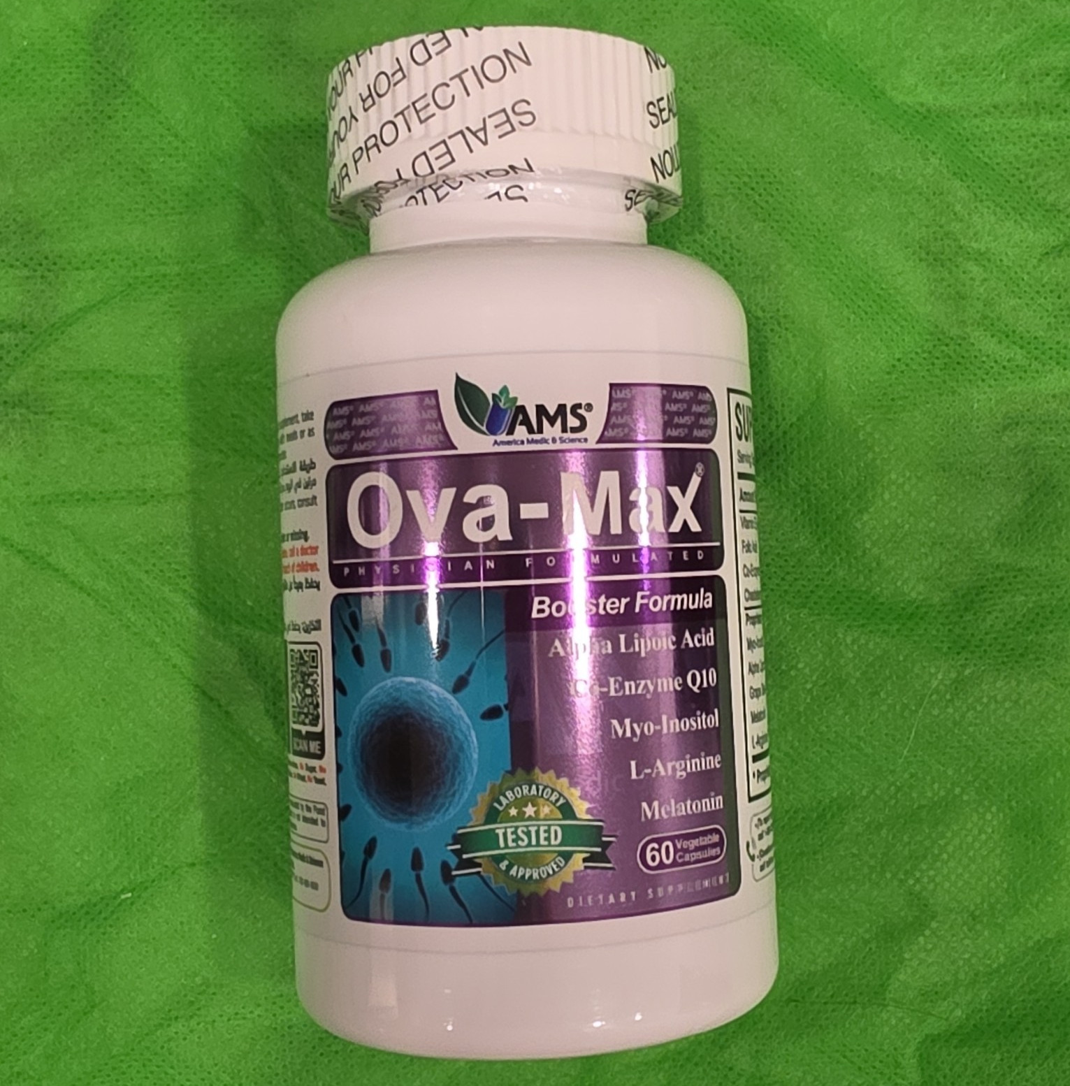 AMS Ova-Max Booster Formula Vitamin E Folic Acid CoQ10 60 Vegetarian Capsules