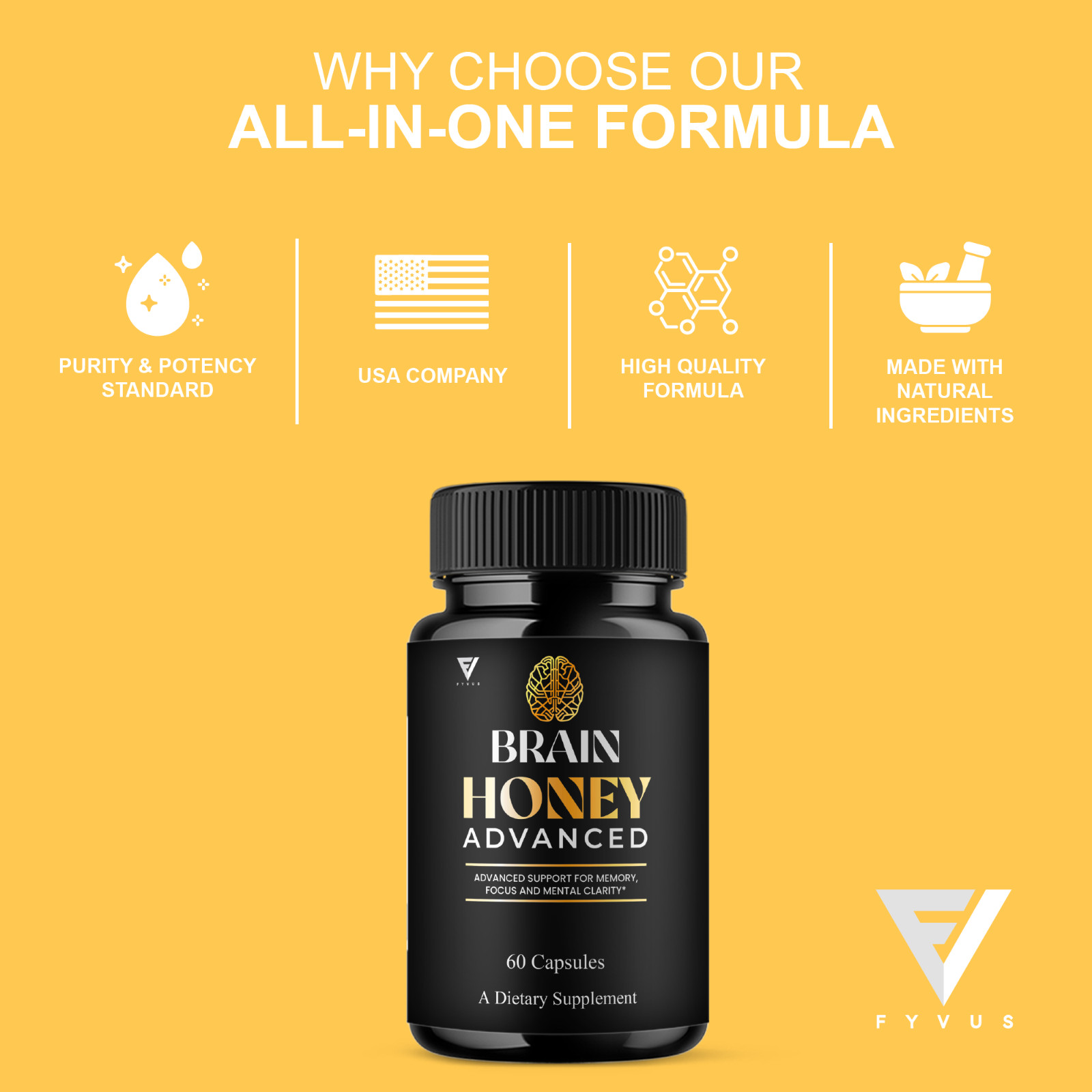 (2 Pack) Brain Honey Advanced Nootropic Supplement, Brain Honey (120 Capsules)