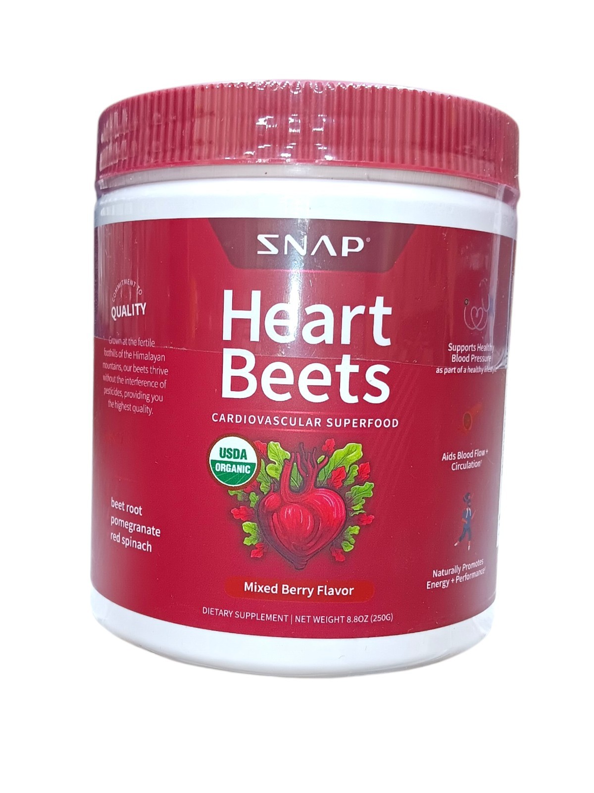 Snap Heart Beets Powder USDA Cardiovascular Superfood Nitric Oxide Booster 8.8oz