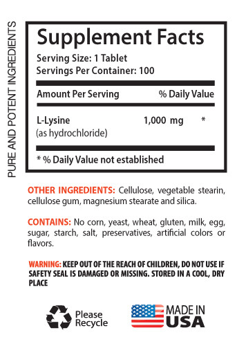 memory enhancer – L-LYSINE 1000mg (2 Bottles) – increase athletic performance