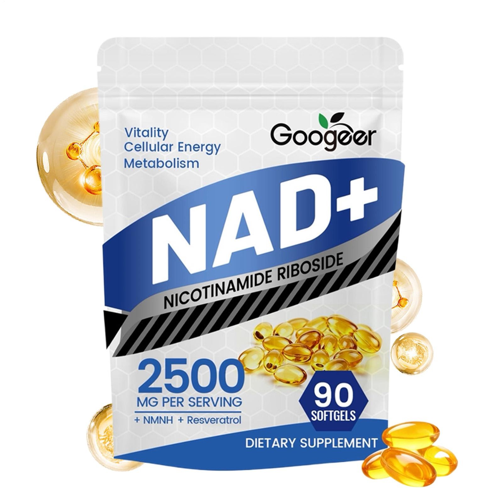 Googeer NAD+ Supplement 2500mg Softgels with Resveratrol – 90 Ct