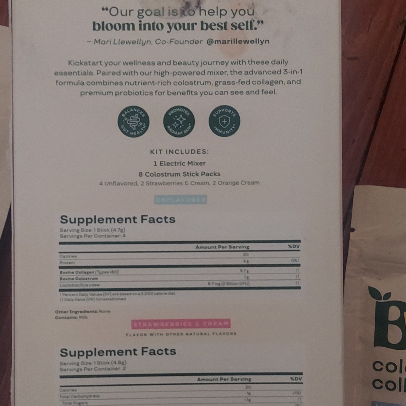 Bloom Colostrum & Collagen Peptides Gut Health Starter Kit 8ct 3 Flavor& 2 pack
