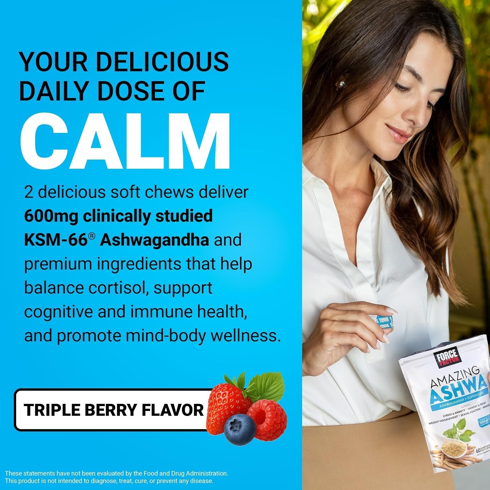 Force Factor Amazing Ashwa Soft Chews for Stress Relief & Focus