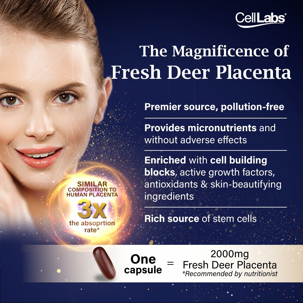 CellLabs New Zealand Deer Placenta Skin Health Anti-Aging Supplement,60 Softgels