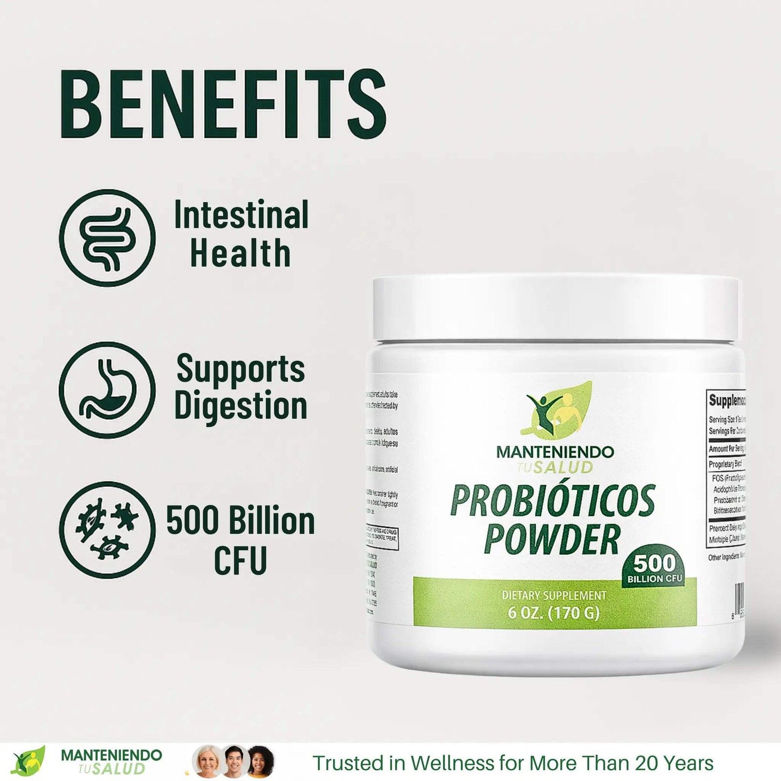 Manteniendo Tu Salud Probiotic Powder, Digestive Support, 6 Oz