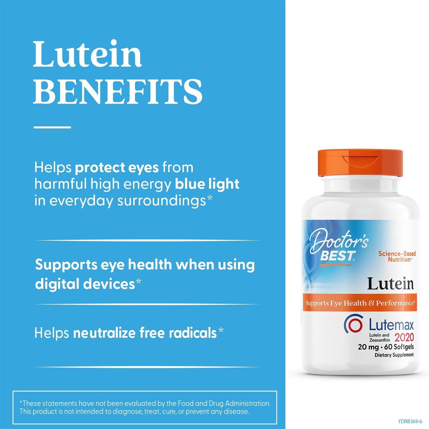 Doctor’s Best Lutein Supplement 20mg with 60 Count (Pack of 1), No Color