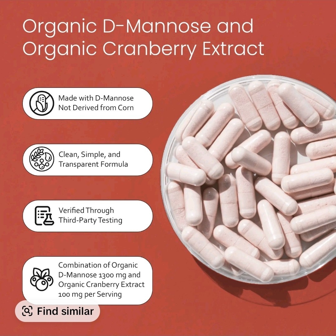 NaturaLife Labs D-Mannose 1300mg w/ Cranberry Extract 100 Veg Capsules Vegan