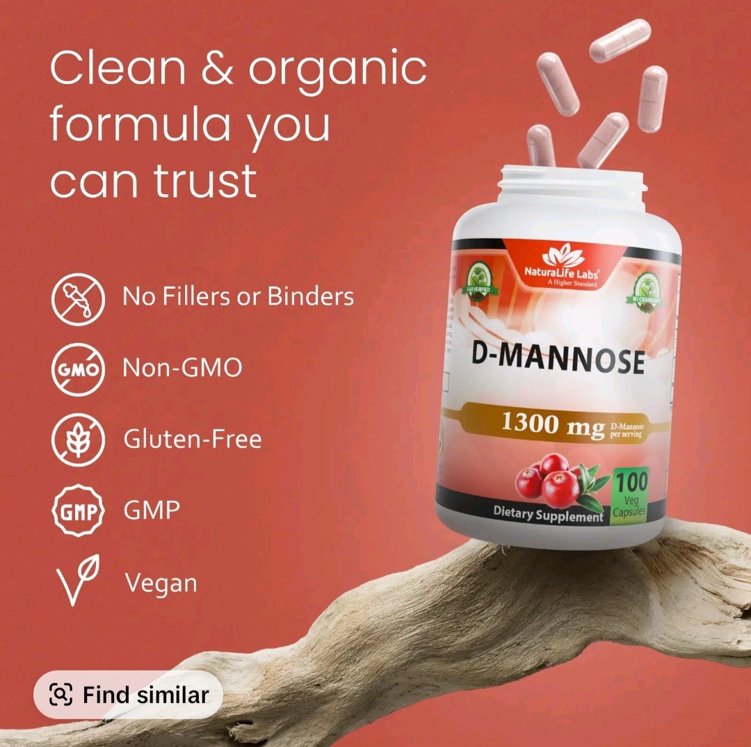 NaturaLife Labs D-Mannose 1300mg w/ Cranberry Extract 100 Veg Capsules Vegan