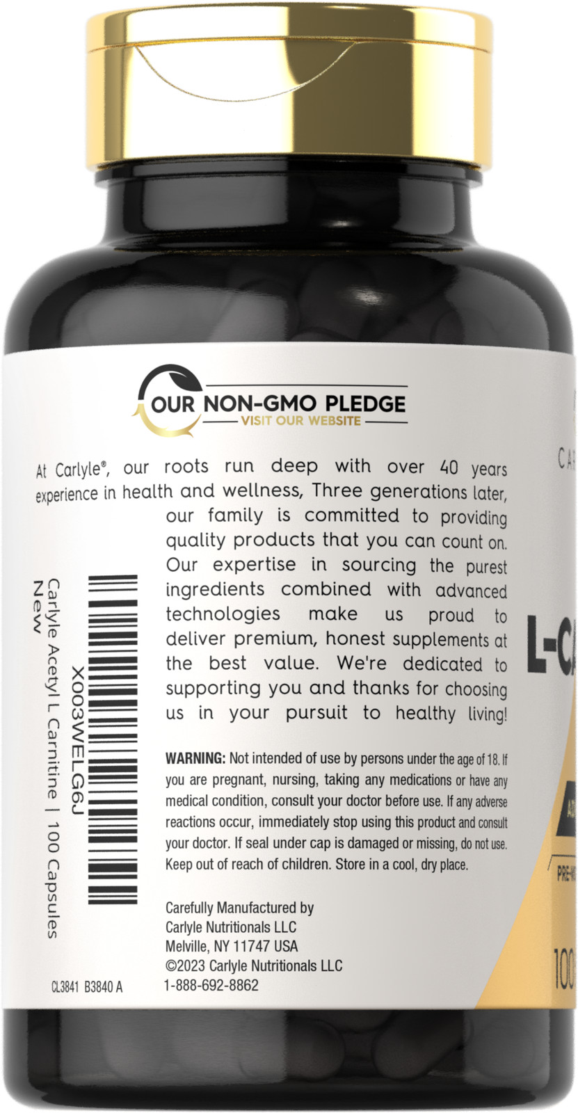 Acetyl L-Carnitine HCL 1000mg | 100 Capsules | Non-GMO, Gluten Free | by Carlyle