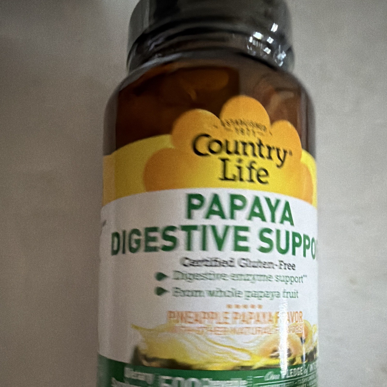 Country Life Papaya Digestive Support Chewable Wafers Pineapple Papaya 500 06/27