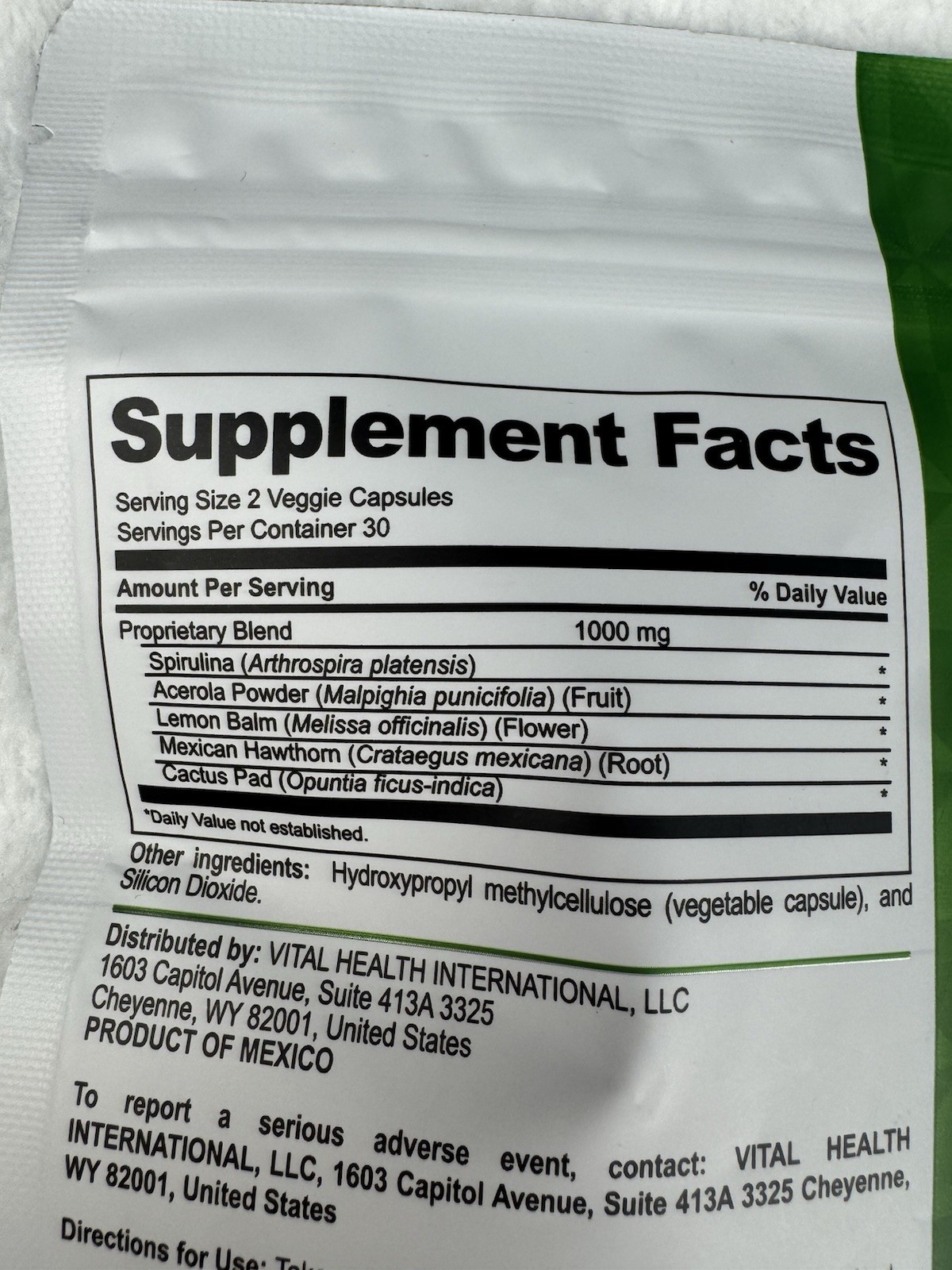 Vital Health V-Control 60 Capsules Spirulina Lemon Balm Mexican Hawthorn Jan28