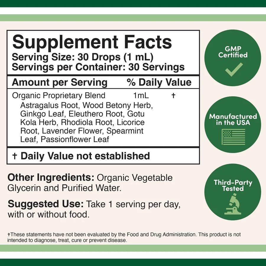 Adrenal Support Supplements (Liquid Drops) – 10 Organic 1 Fl Oz (Pack of 1)