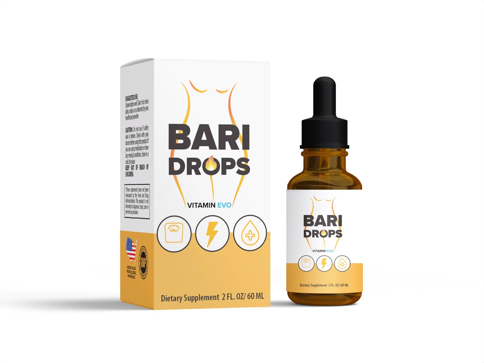 Bari Drops, Bari Liquid Drops Supplement, BariDrops Liquids Extract Formula 60sv