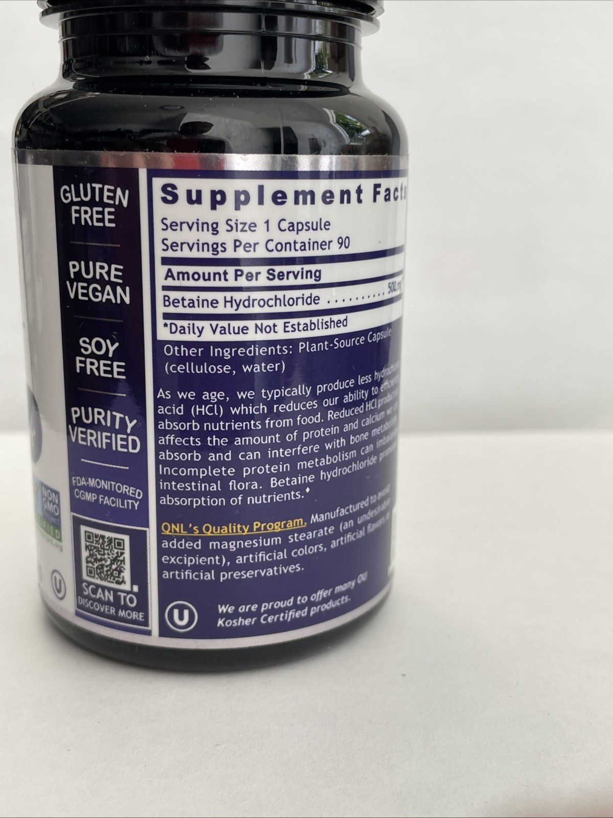 Quantum HCL Digestive Support 90 Plant Source Capsules Bottle Exp Feb 2028 New