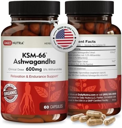Ashwagandha 600mg Organic Root Extract 5% Withanolides 90 Capsules