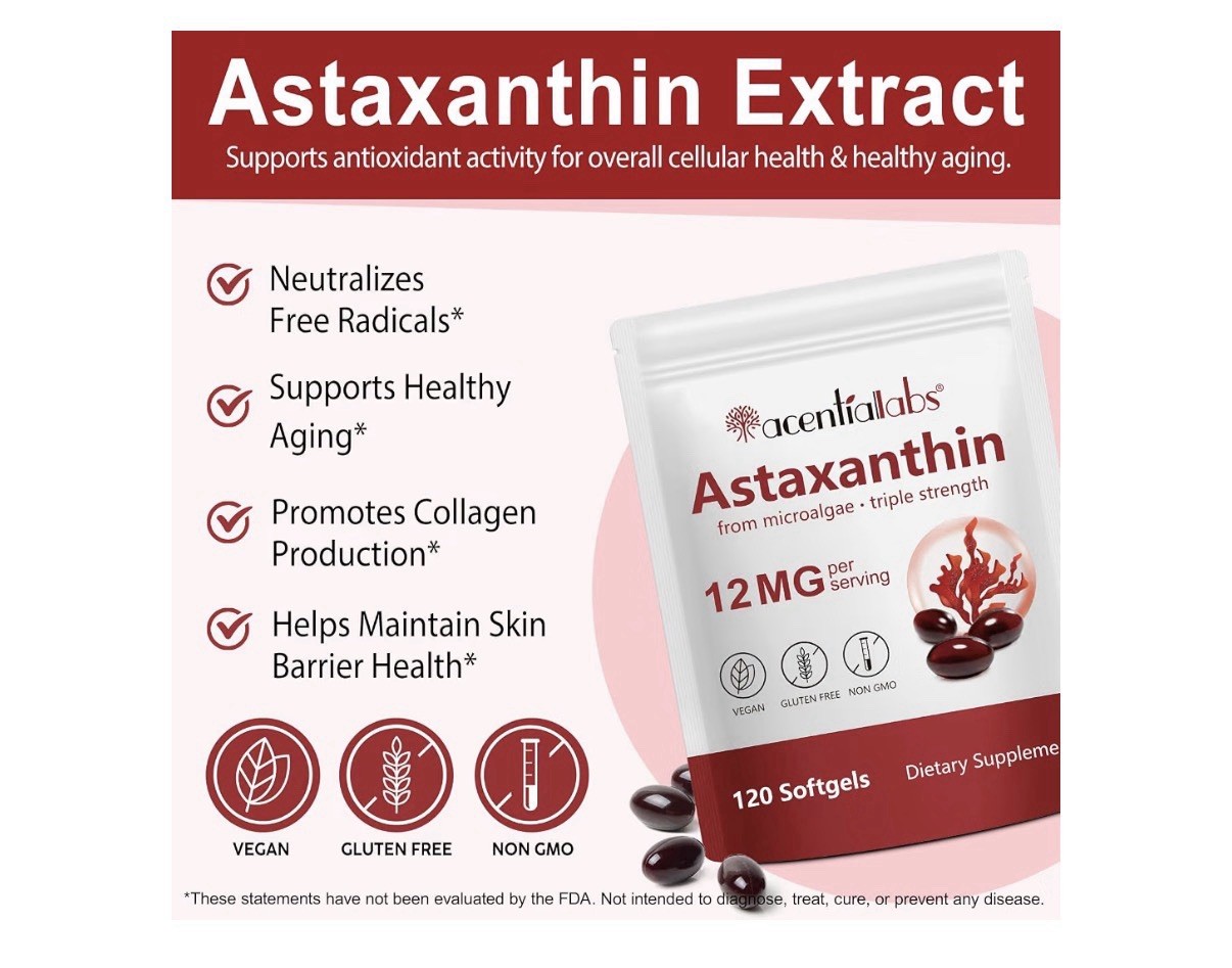 Acentialabs Astaxanthin Triple Strength 12mg Heart Skin Vision Joints 120Softgel