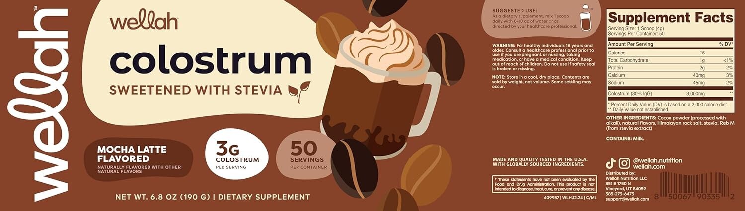 30% IgG Colostrum Mocha Latte Flavored Immune Skin and Nail Support Supplement