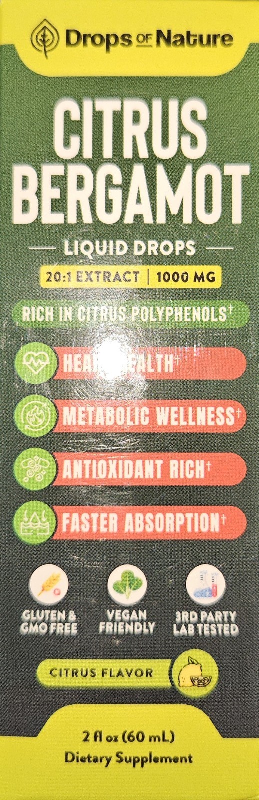 Drops Of Nature Citrus Bergamot Extract 20:1 Heart Health Antioxidant 2 fl oz