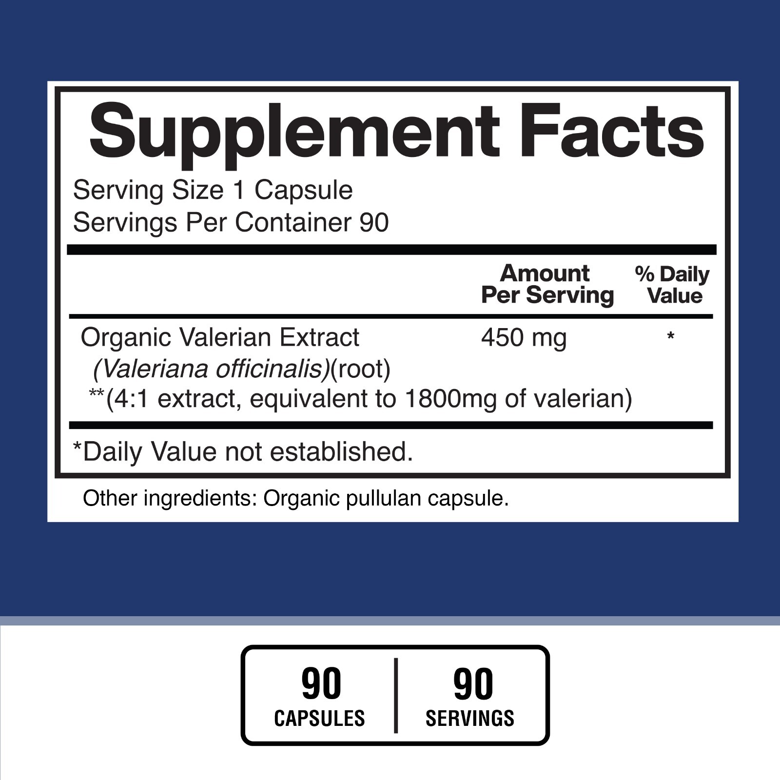 Valerian Root Capsules Organic 1800mg, Natural Sleep Aid, 90 Veggie Capsules