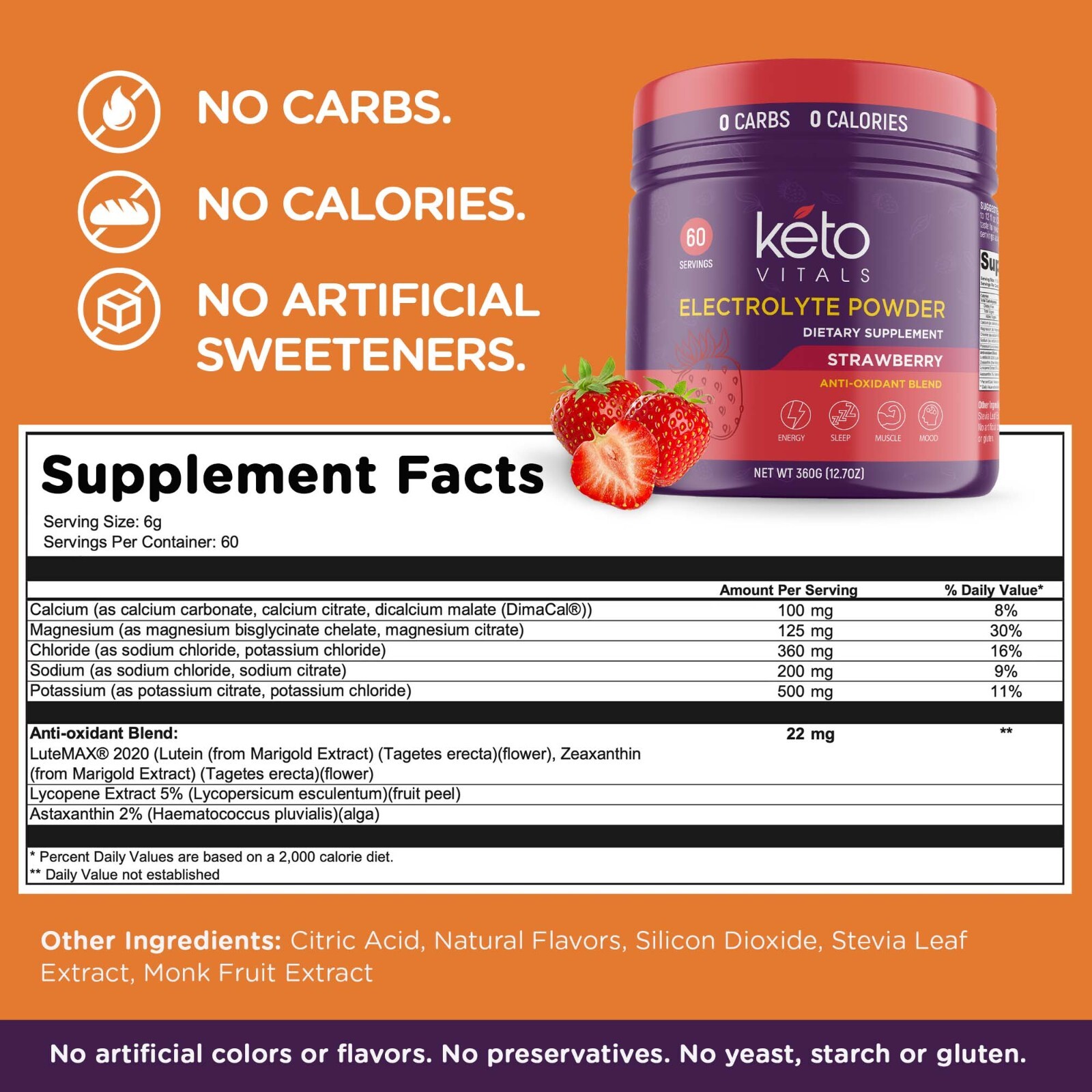 Keto-Friendly Electrolytes with Potassium Magnesium Sodium Calcium Strawberry