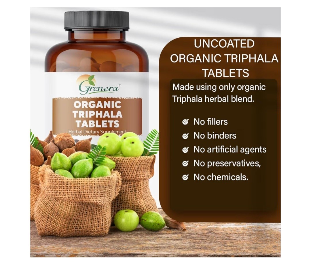Grenera Triphala Tablets 180 Count 500mg Organic Vegan Kosher Herbal Supplement