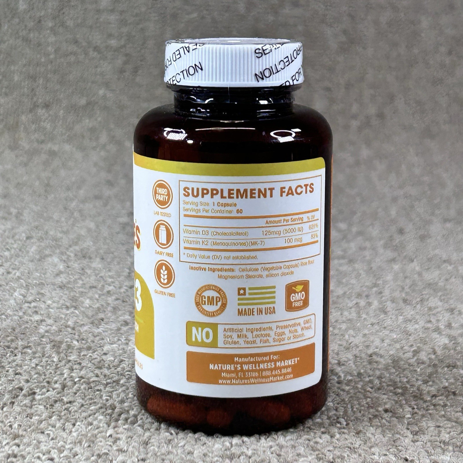 Vitamin K2 As MK7 Plus D3 Dietary Supplement 60 Capsules Heart Bone Health
