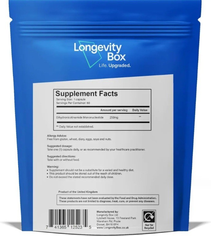LongevityBox NMNAlternative NMNH 250 mg NAD+ Booster 2 Pack Healthy Aging Caps