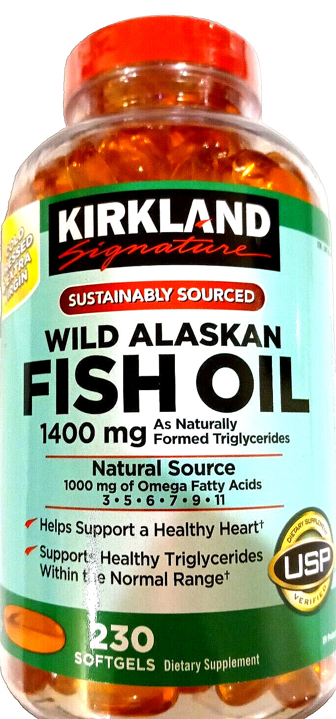 Kirkland Signature Wild Alaskan Fish Oil 1400 mg 230 Softgels EXP 09/2025