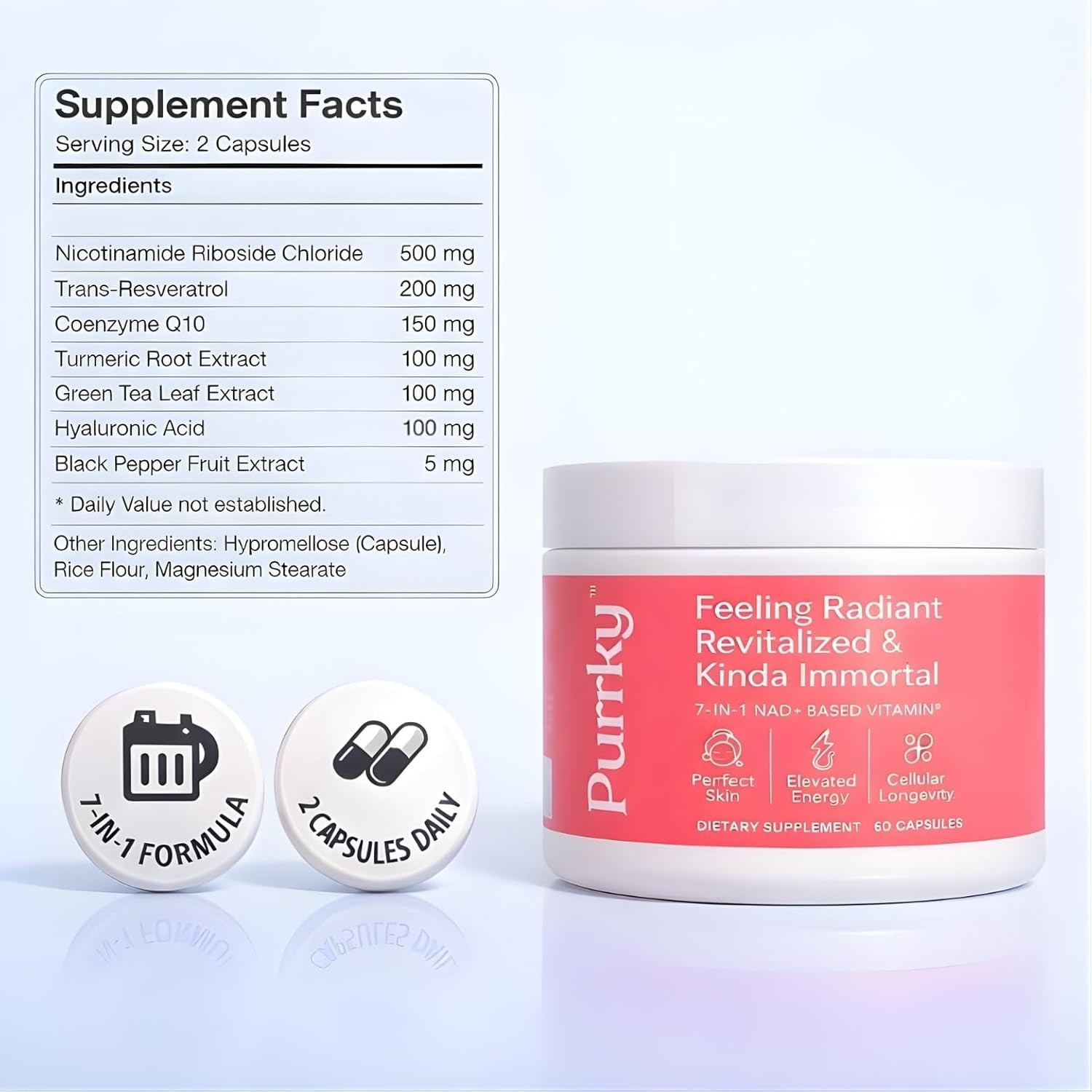 Purrky NAD+ Supplement Women Premium 7-in-1 Formula wit 500mg Nicotinamide Ribos