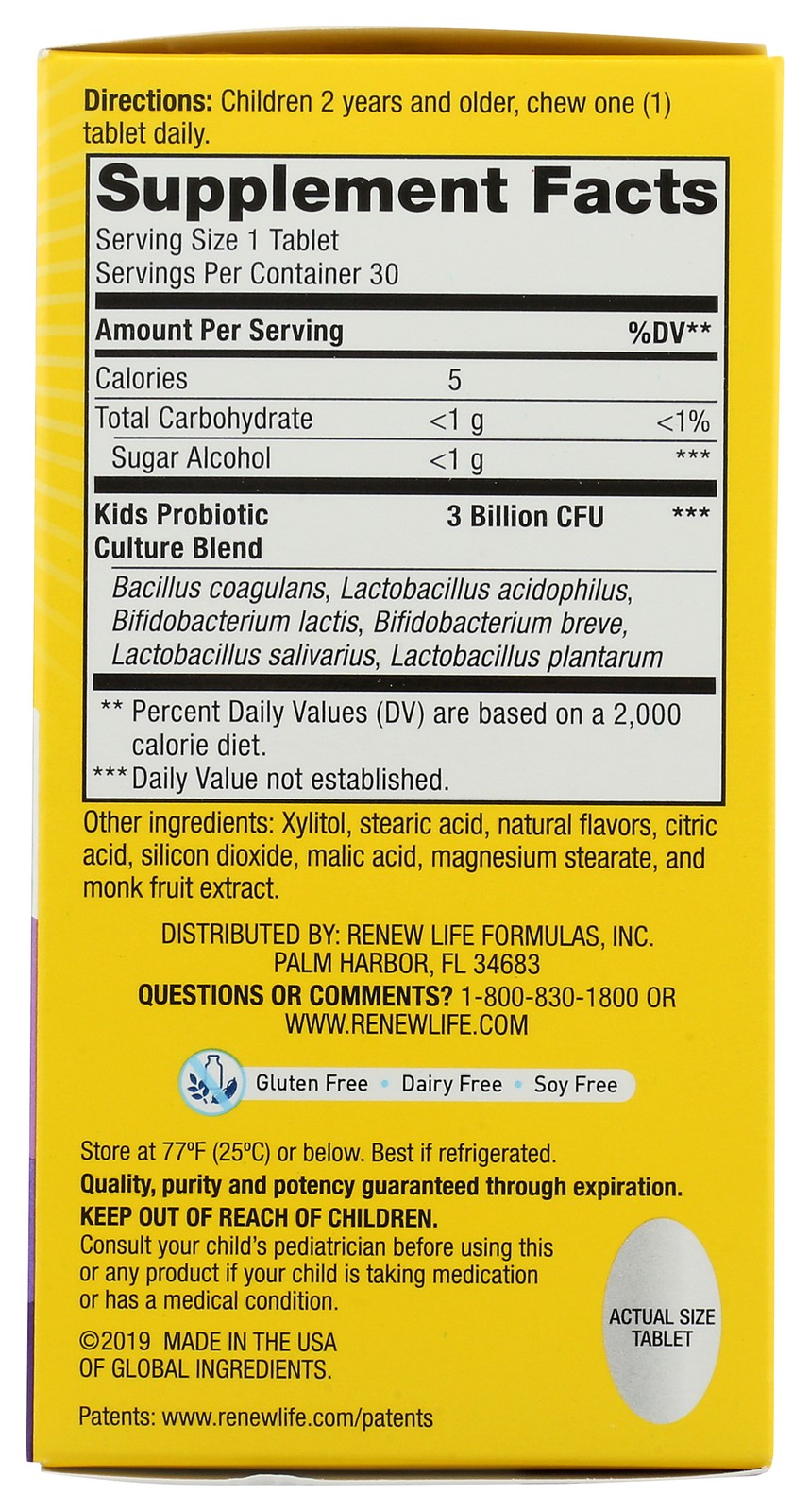 Renew Life Kids Chewable Probiotic 30 Tablets Supplement 4 Pack