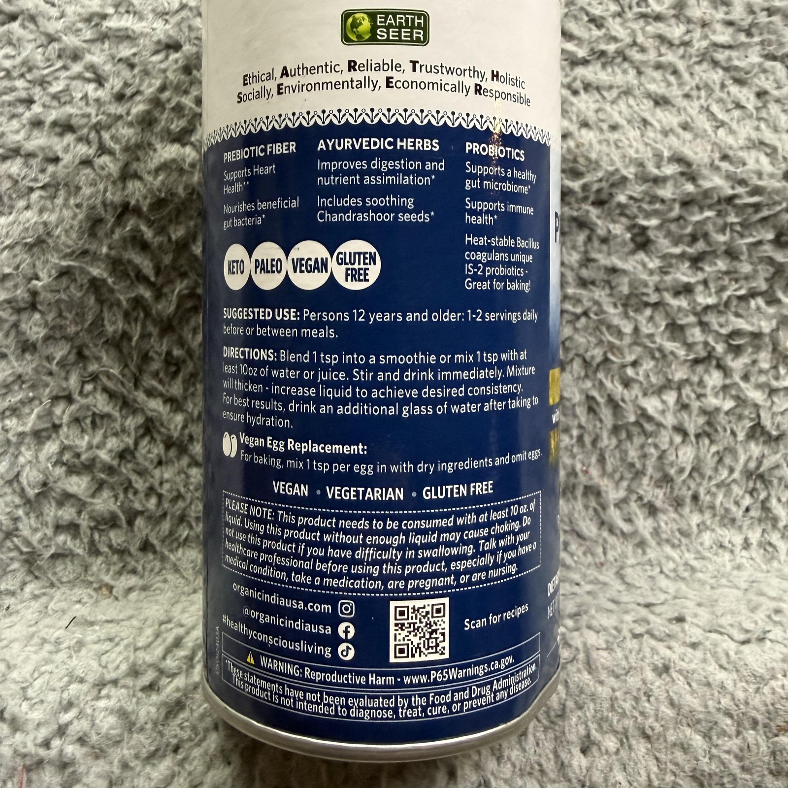 Organic India Psyllium Pre & Probiotic Fiber 10oz Original Digestive Support New