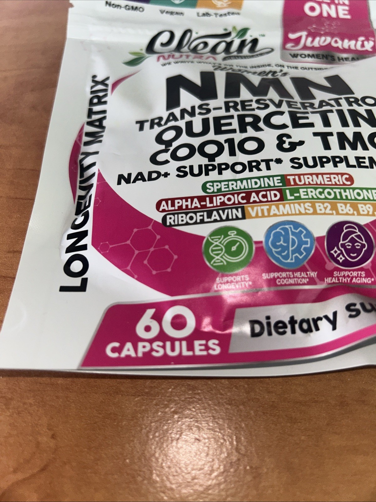Clean Nutra JuvaniX Women’s NMN 500mg w/ Resveratrol Quercetin CoQ10 TMG 60