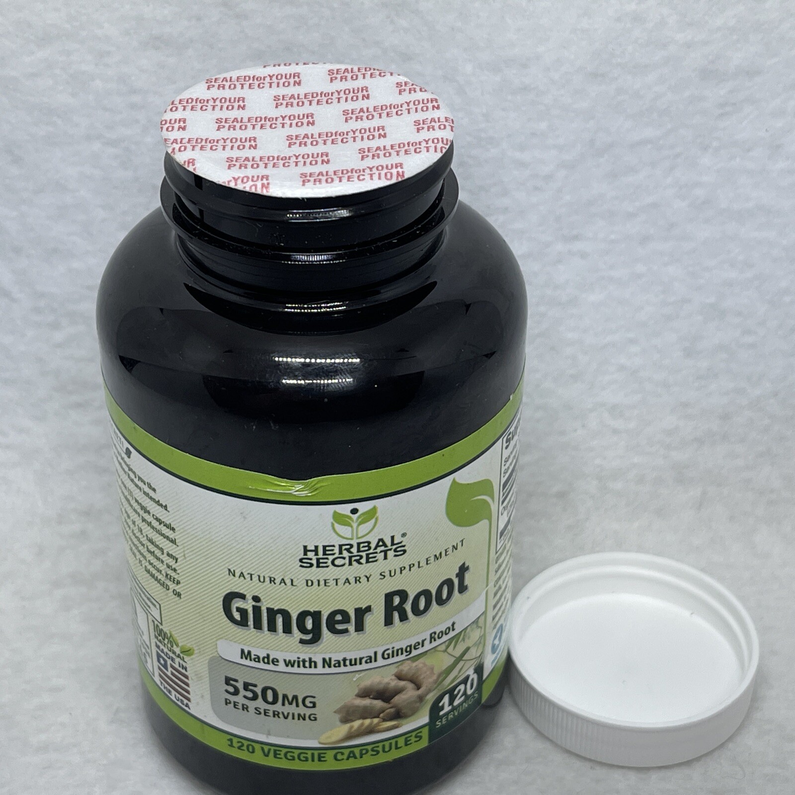 Herbal Secrets Ginger Root 550 mg, 120 Veggie Capsules. 07/2026.