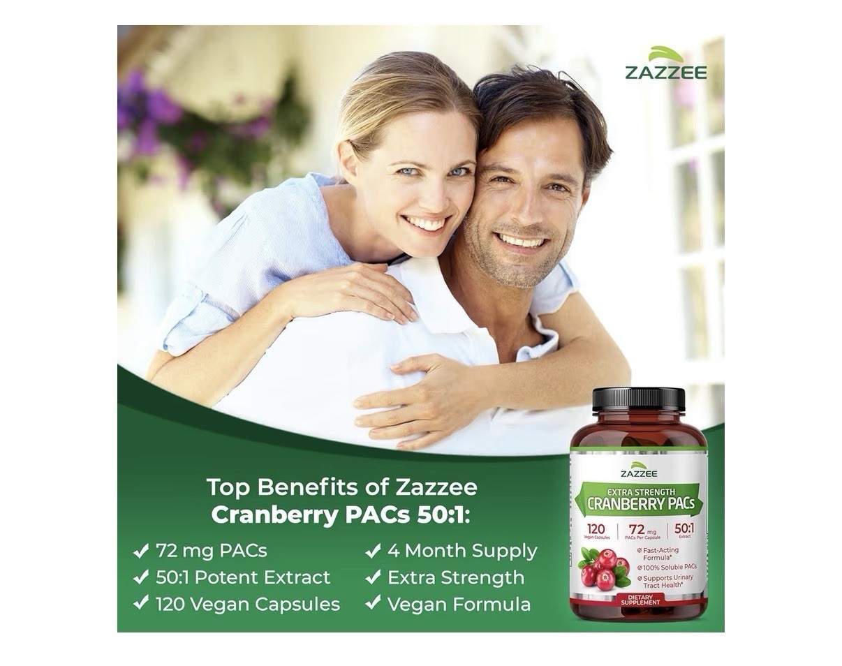Zazzee Cranberry PACs Extra Strength Urinary Tract Support 100% Soluble 120 Caps