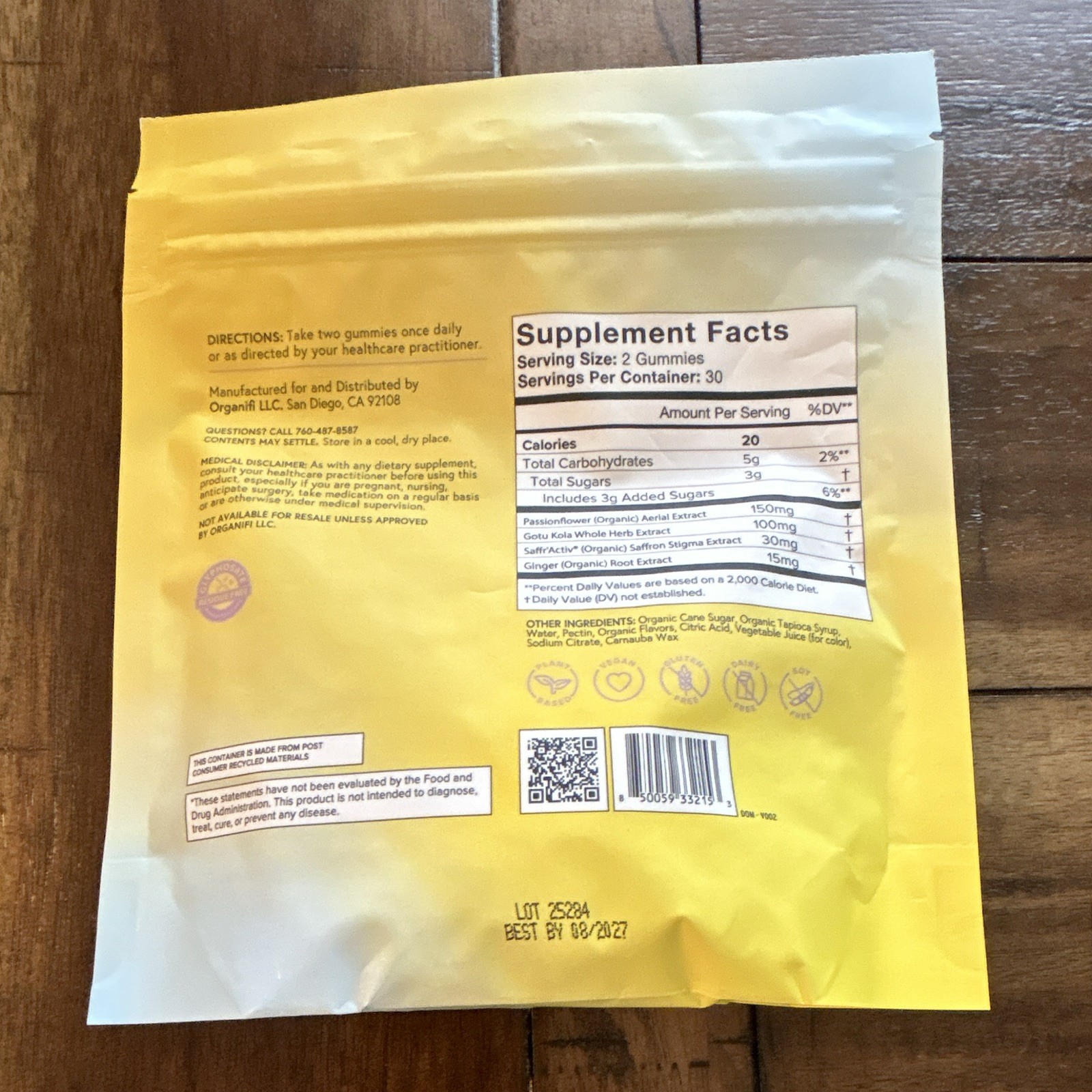 Organifi Happy Drops Mood Support Gummies Sweet Lemon 60 ct Vegan Gluten-Free